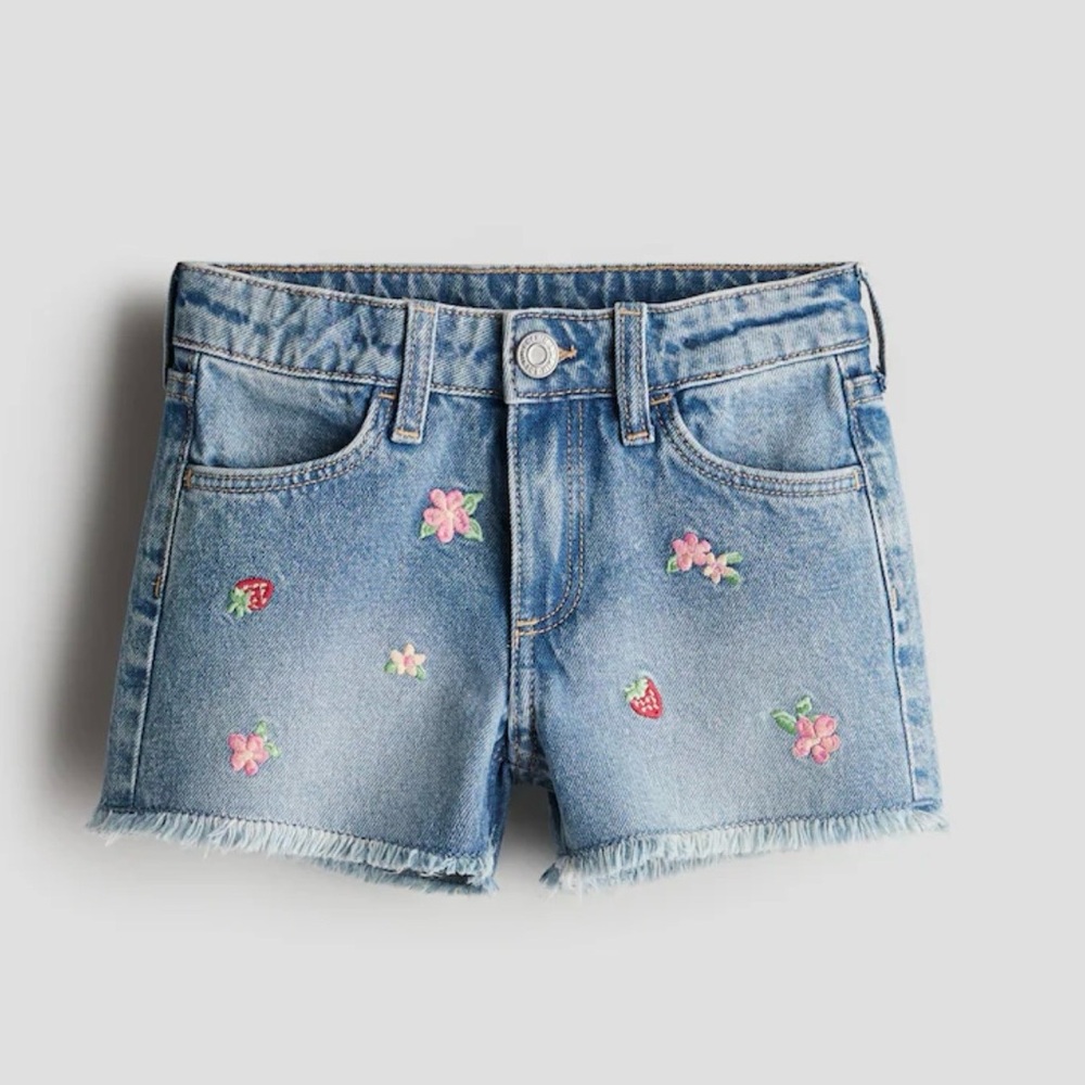 H&M Light Blue Denim Shorts with Floral Embroidery